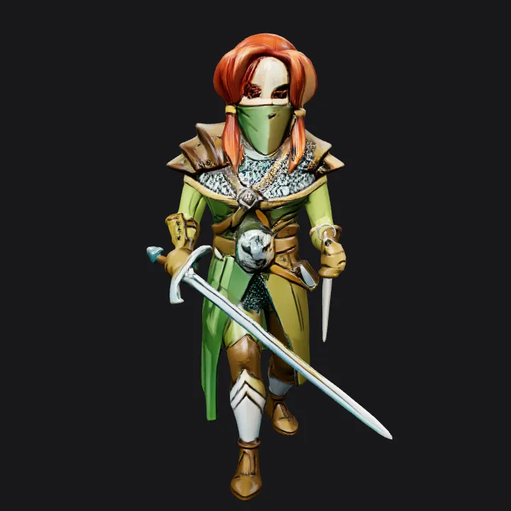 Female rogue or ranger character in armor. sharp edges, complex geometry, game-ready, character.