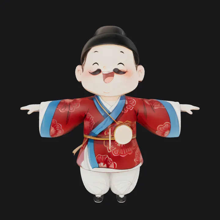 Happy boy in traditional Asian costume. smooth edges, complex geometry, game-ready, character.