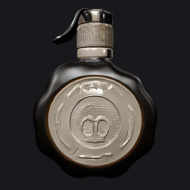 Luxury perfume bottle shaped like a grenade. smooth edges, complex geometry, symmetric geometry.