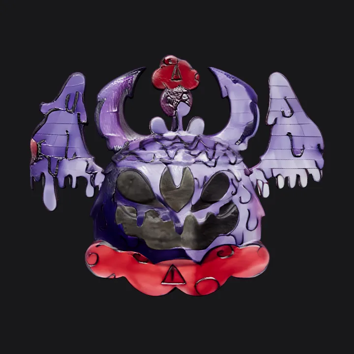 cartoonish purple spooky creature. smooth edges, complex geometry, character, symmetric geometry.