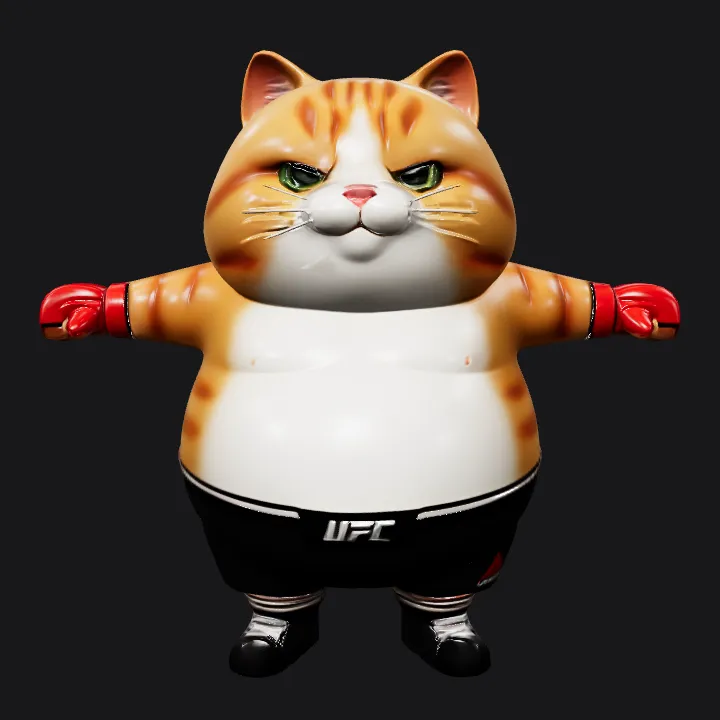 Anthropomorphic cat in UFC gear. smooth edges, simple geometry, game-ready, character, symmetric geometry.