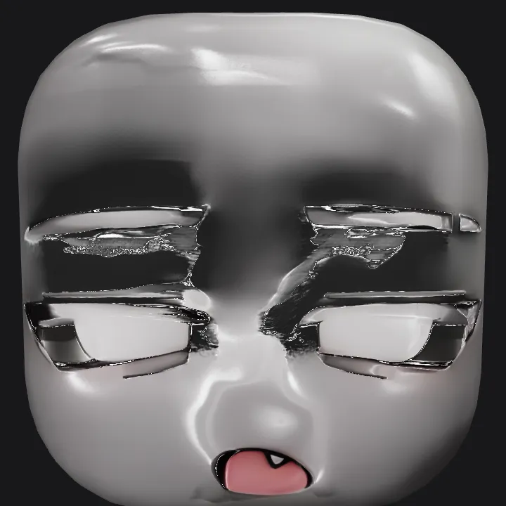 Cartoonish tired face emoji. simple geometry, game-ready, character, symmetric geometry.