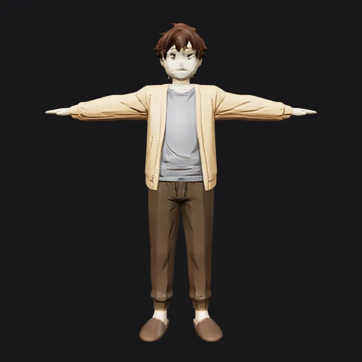 Person in casual clothing, arms outstretched. complex geometry, smooth edges, game-ready, character, symmetric geometry.