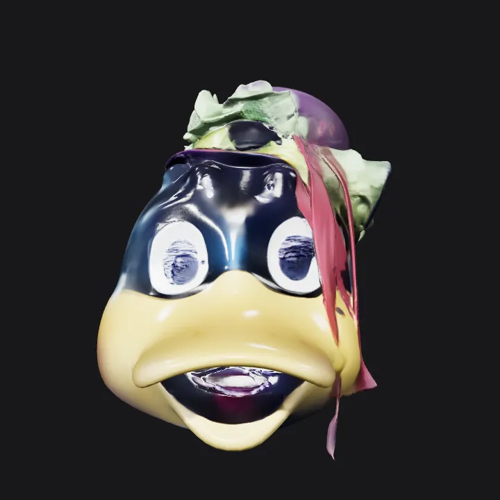 Vegetable arrangement resembling a bird. smooth edges, complex geometry.