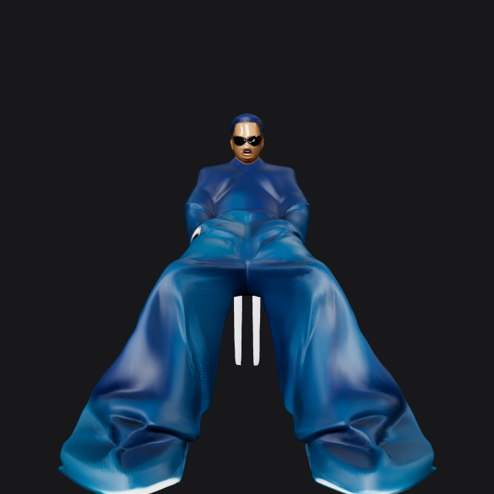 Person sitting on a white chair. smooth edges, complex geometry, character.