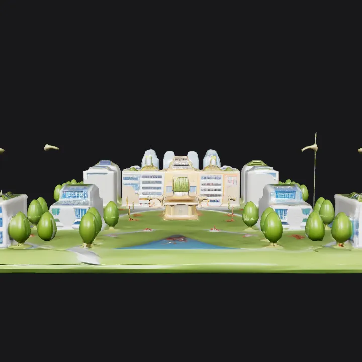 Animated cityscape with buildings and park. complex geometry, game-ready.
