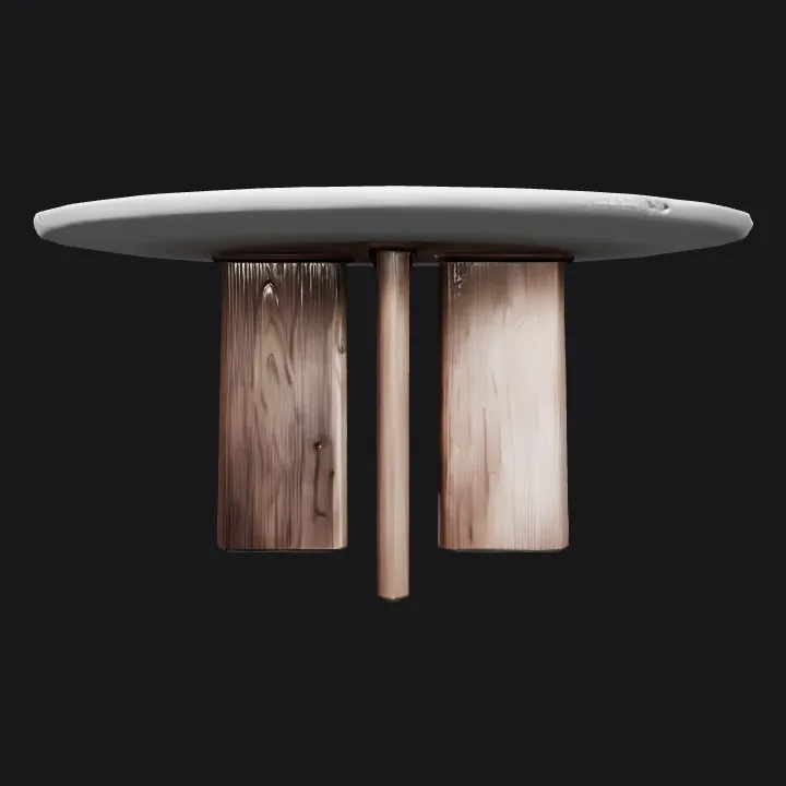 Modern round dining table with wooden base. smooth edges, complex geometry, symmetric geometry.