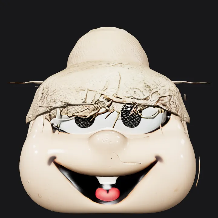 Smiling face planter with straw hat. smooth edges, simple geometry, character.