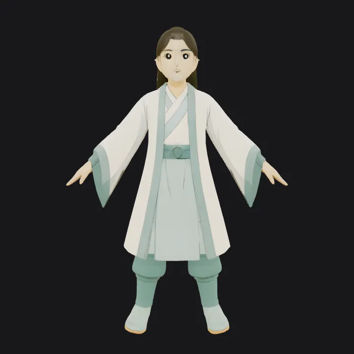 person in traditional Chinese robe. smooth edges, complex geometry, character, symmetric geometry.