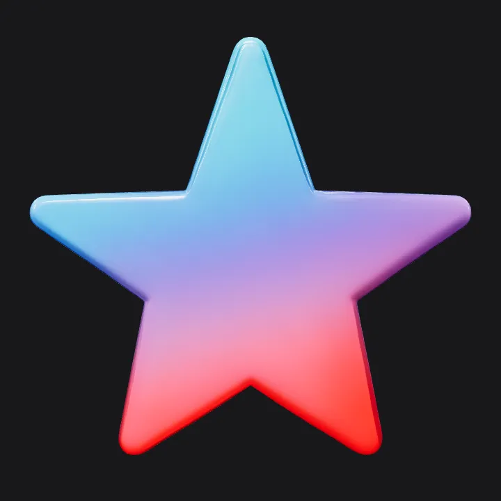 A glossy, multicolored five-pointed star. smooth edges, simple geometry, game-ready, symmetric geometry.