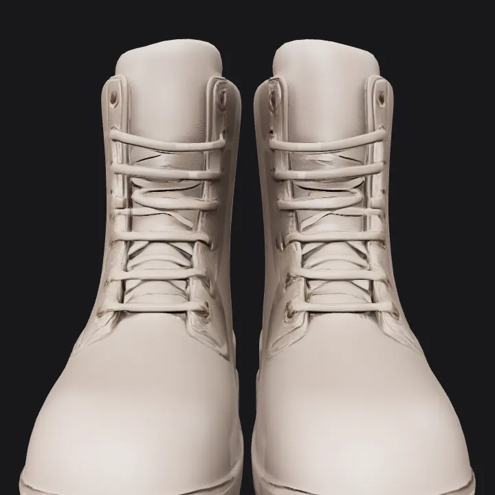 A pair of military-style boots. smooth edges, complex geometry, symmetric geometry.