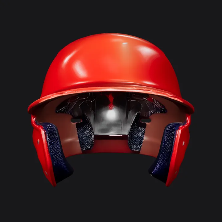 Red protective sports helmet, back view. simple geometry, sharp edges, symmetric geometry.