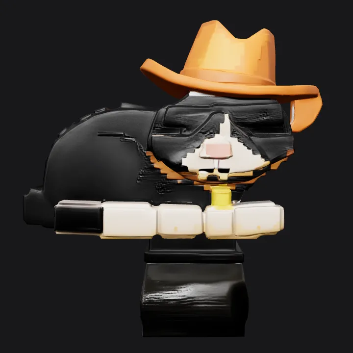 Sleeping cat with cowboy hat. simple geometry, game-ready, character.