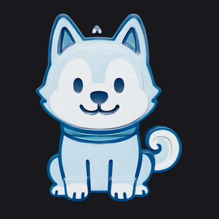 Cartoon blue dog sitting. smooth edges, simple geometry, game-ready, character, symmetric geometry.