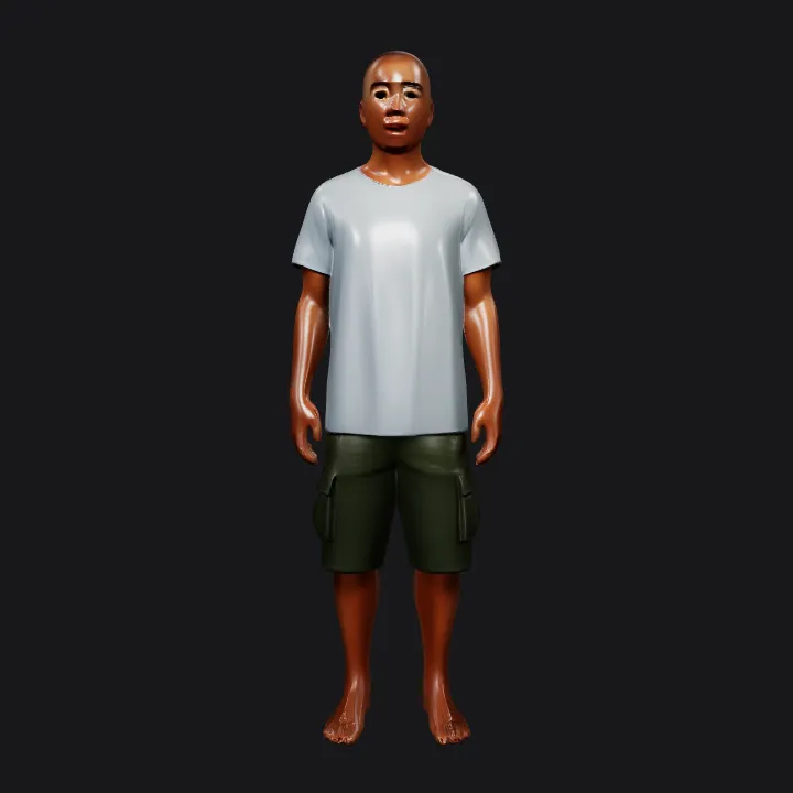Man standing in casual clothing. smooth edges, complex geometry, game-ready, character, symmetric geometry.