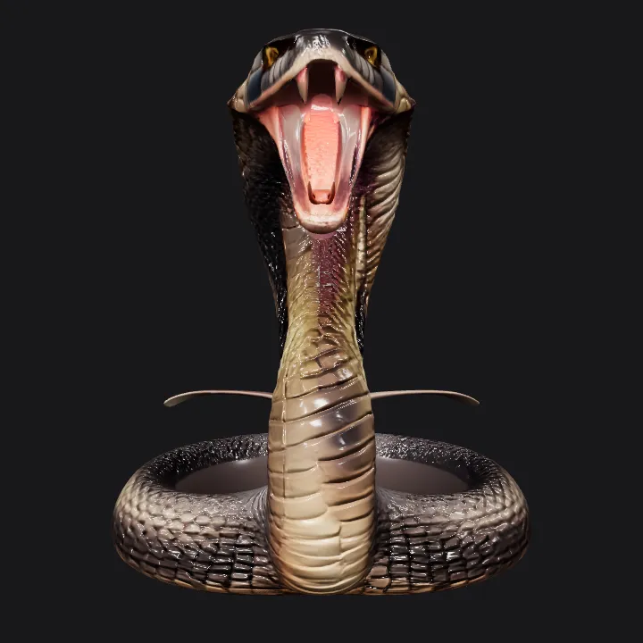 Large venomous snake with open mouth. smooth edges, complex geometry, symmetric geometry.