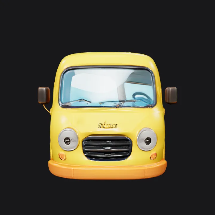 Cute cartoon yellow minibus. smooth edges, simple geometry, game-ready, symmetric geometry.