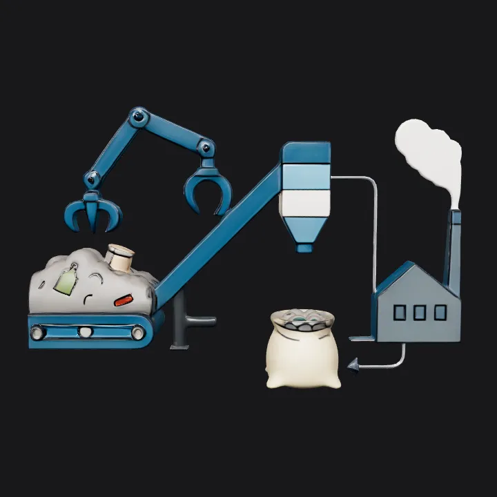 Industrial recycling process machine. simple geometry, sharp edges.