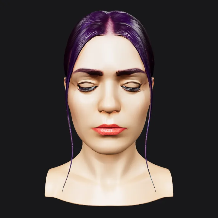 female human upper body with hair and neck. smooth edges, complex geometry, character, symmetric geometry.