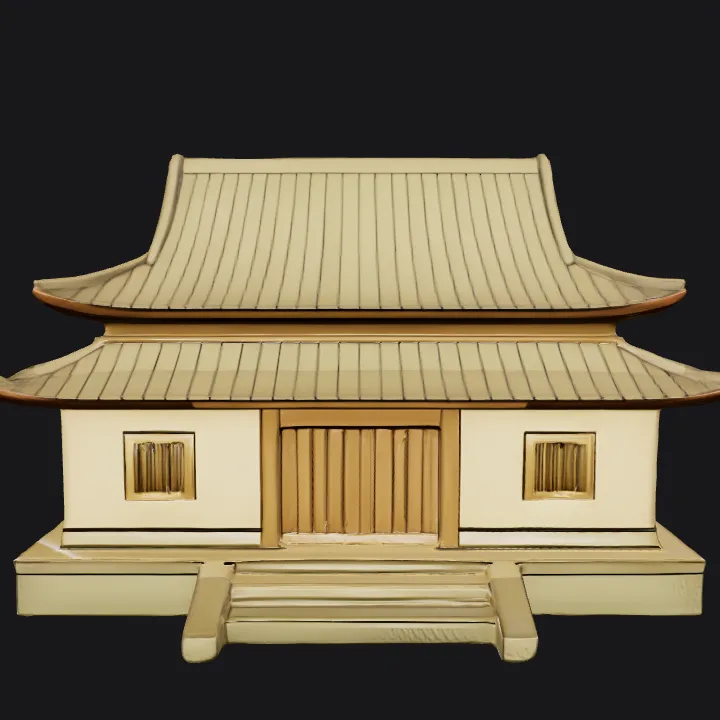Ancient Asian temple building front view. sharp edges, simple geometry, symmetric geometry.