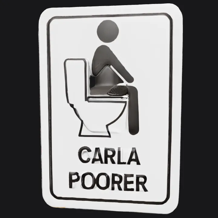 Person sitting on a toilet sign. simple geometry, sharp edges, character.