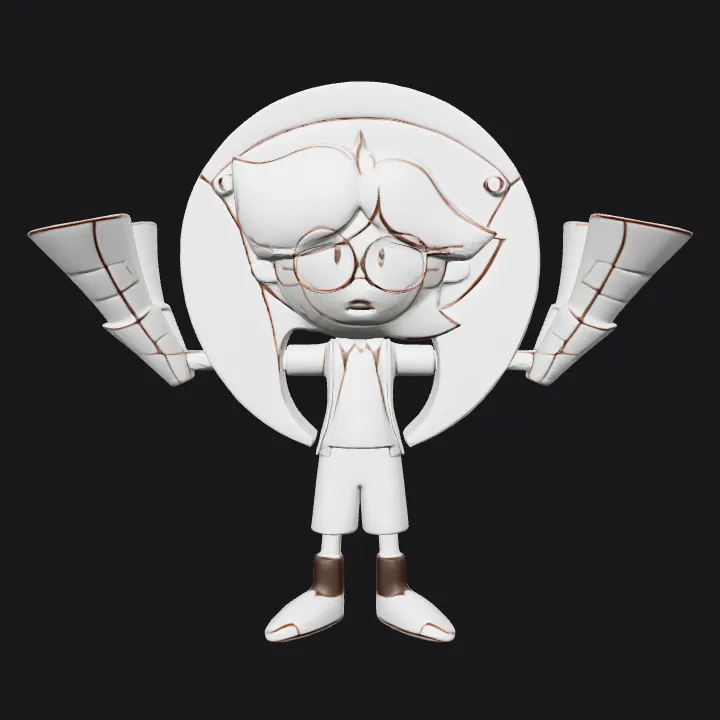 Cartoon character with large scrolls on back. smooth edges, simple geometry, character, symmetric geometry.