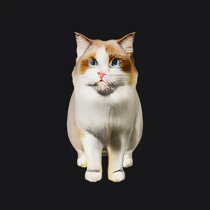 Fluffy white and brown cat sitting. smooth edges, complex geometry, character, symmetric geometry.