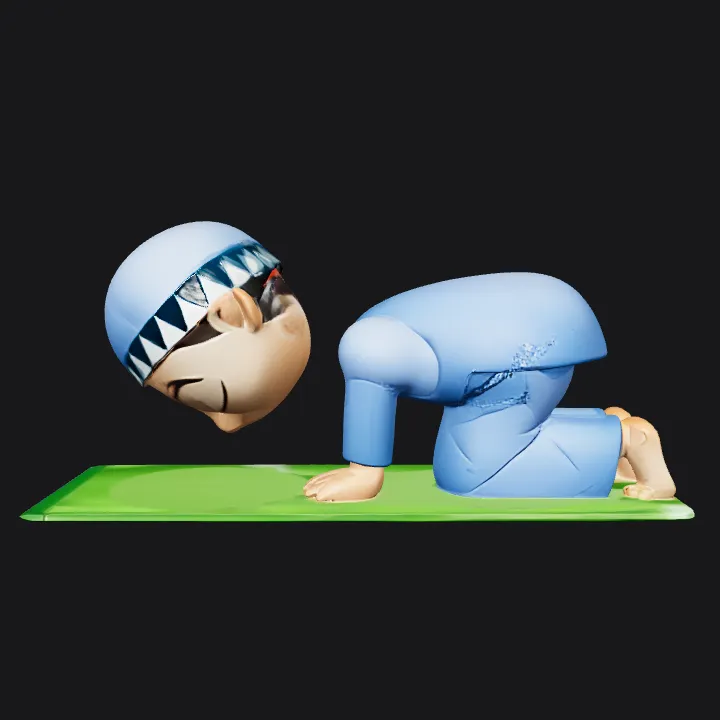 Child praying on a mat. smooth edges, simple geometry, character.