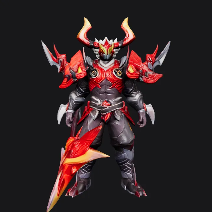 Armored warrior with large weapon. sharp edges, complex geometry, game-ready, character.