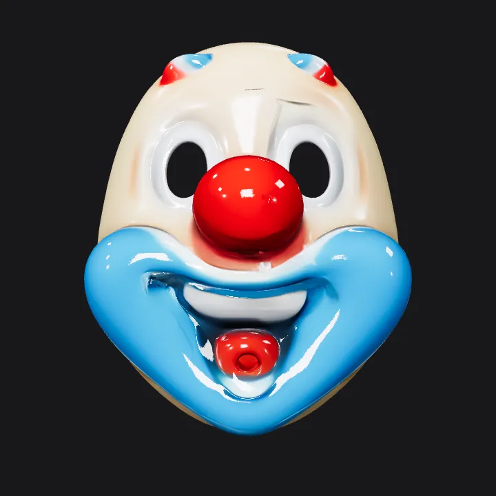Colorful clown face mask with big red nose. smooth edges, simple geometry, character, symmetric geometry.
