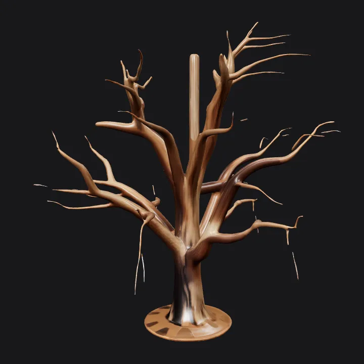 Leafless tree with spreading branches. sharp edges, complex geometry.