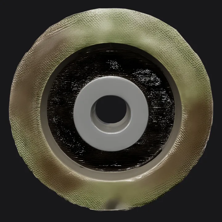 Large stone mill wheel. sharp edges, simple geometry, symmetric geometry.