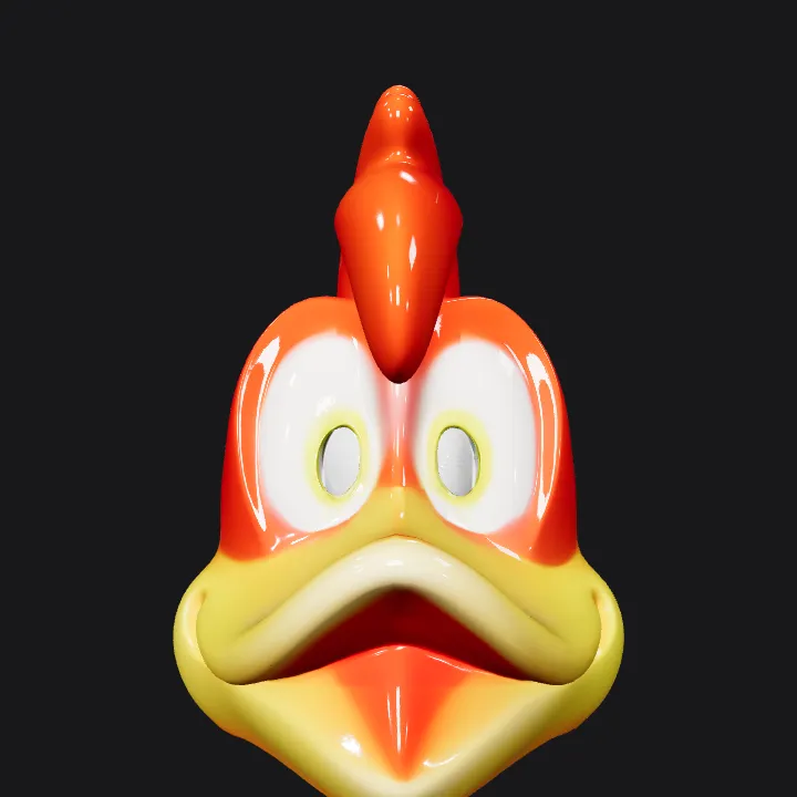 Cartoon rooster head toy. smooth edges, simple geometry, character, symmetric geometry.