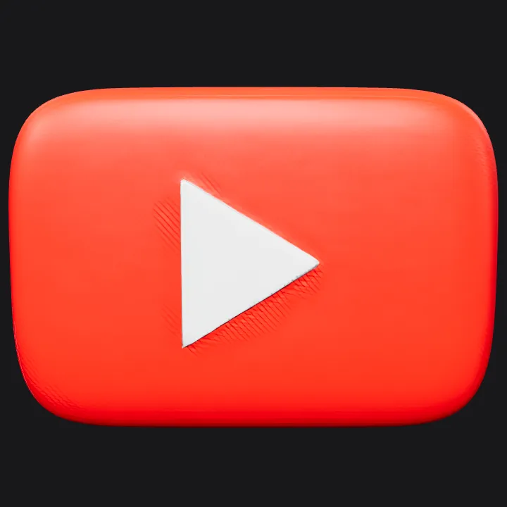 YouTube logo with play button. smooth edges, simple geometry, game-ready, symmetric geometry.