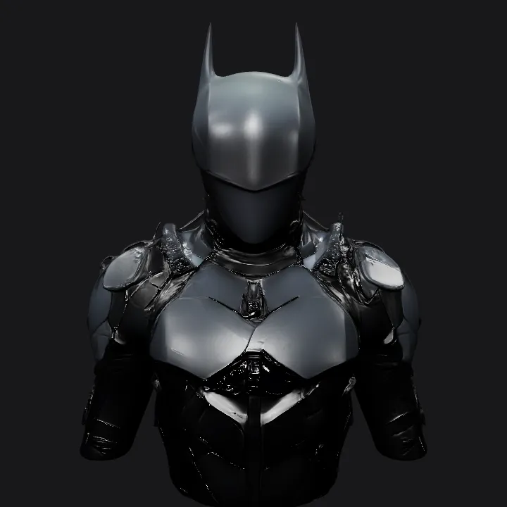 Armored Batman superhero. sharp edges, complex geometry, game-ready, character, symmetric geometry.