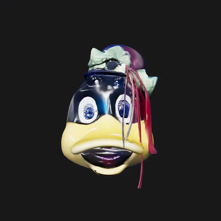 Cartoon penguin head with accessories. complex geometry, smooth edges, character.