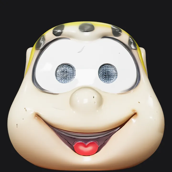 Large yellow cartoon character head. smooth edges, simple geometry, character, symmetric geometry.