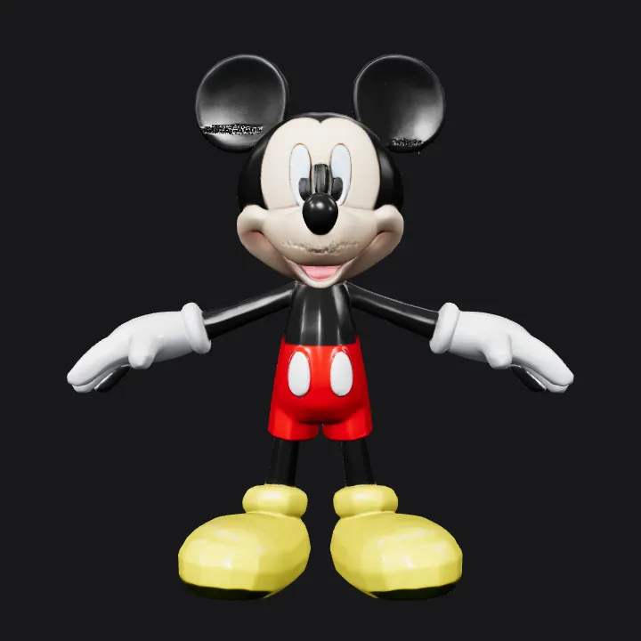 Mickey Mouse sitting cartoon figure. smooth edges, simple geometry, character, symmetric geometry.