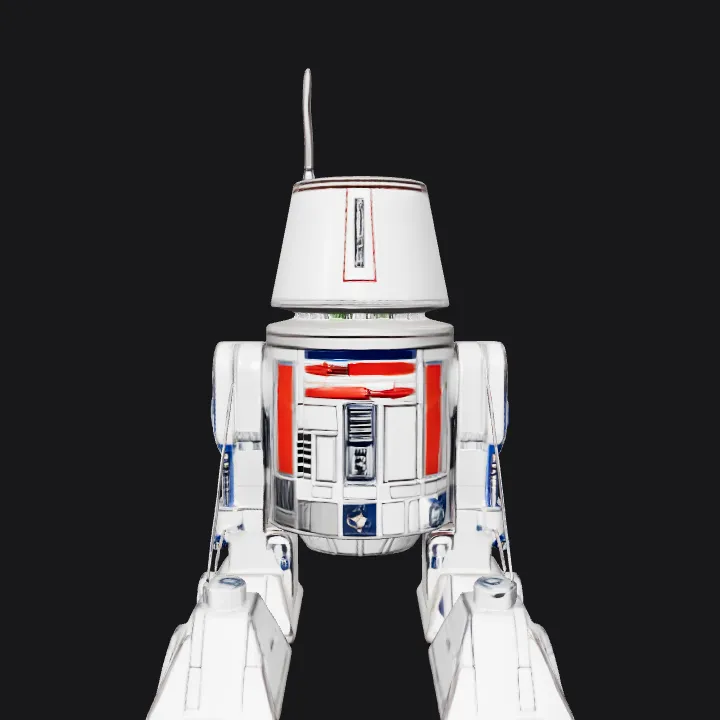 robot droid with red and white panels. sharp edges, complex geometry, game-ready, character, symmetric geometry.