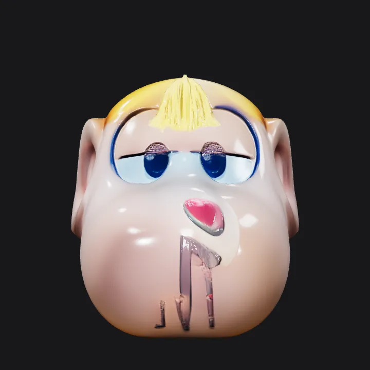 Cartoon head with large ear and yellow hair. smooth edges, simple geometry, character.