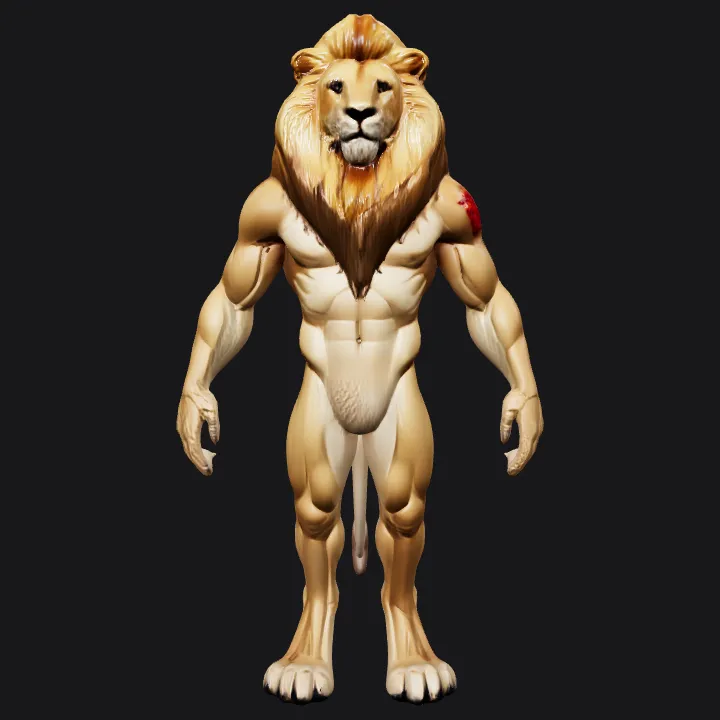 Standing lion in side profile. smooth edges, complex geometry, character.