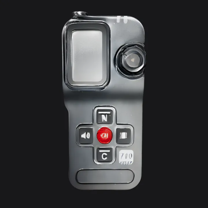 Handheld remote controller with display screen. smooth edges, complex geometry, game-ready.