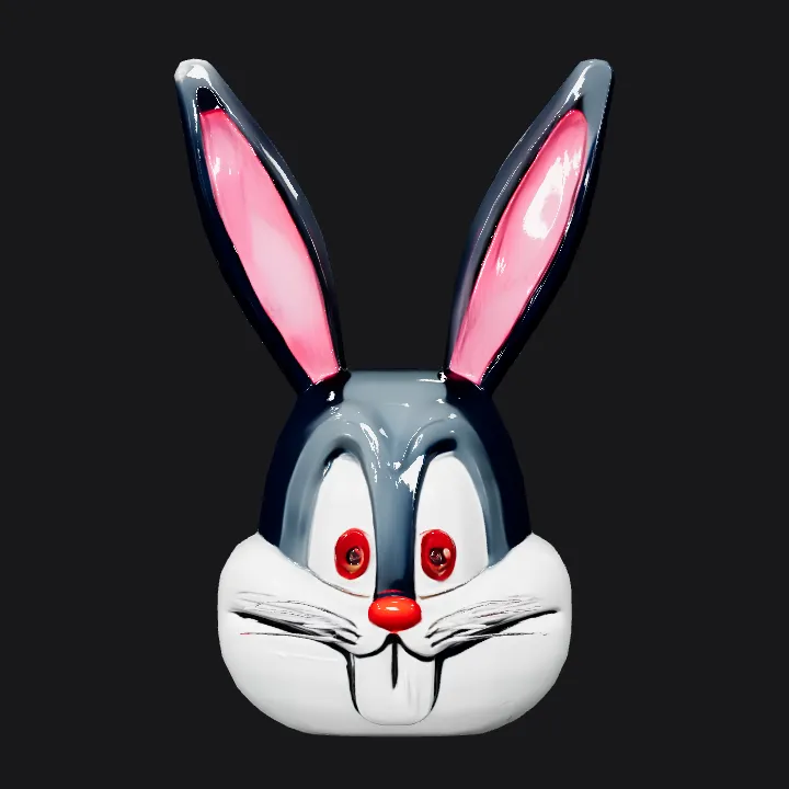 cartoon rabbit head with long ears. smooth edges, simple geometry, character, symmetric geometry.