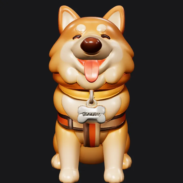 A smiling Shiba Inu figurine. smooth edges, simple geometry, character.