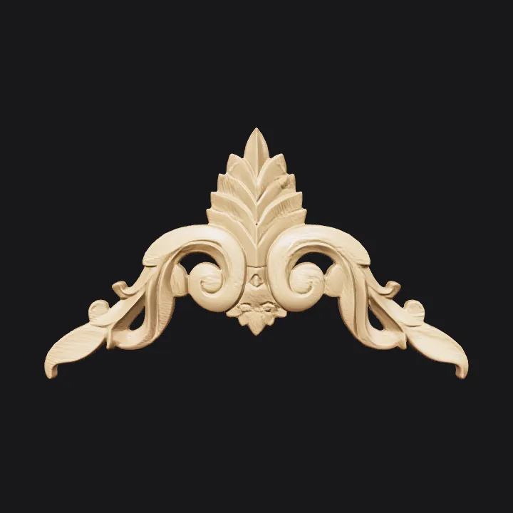 ornate wood carving decorative applique. smooth edges, complex geometry, symmetric geometry.
