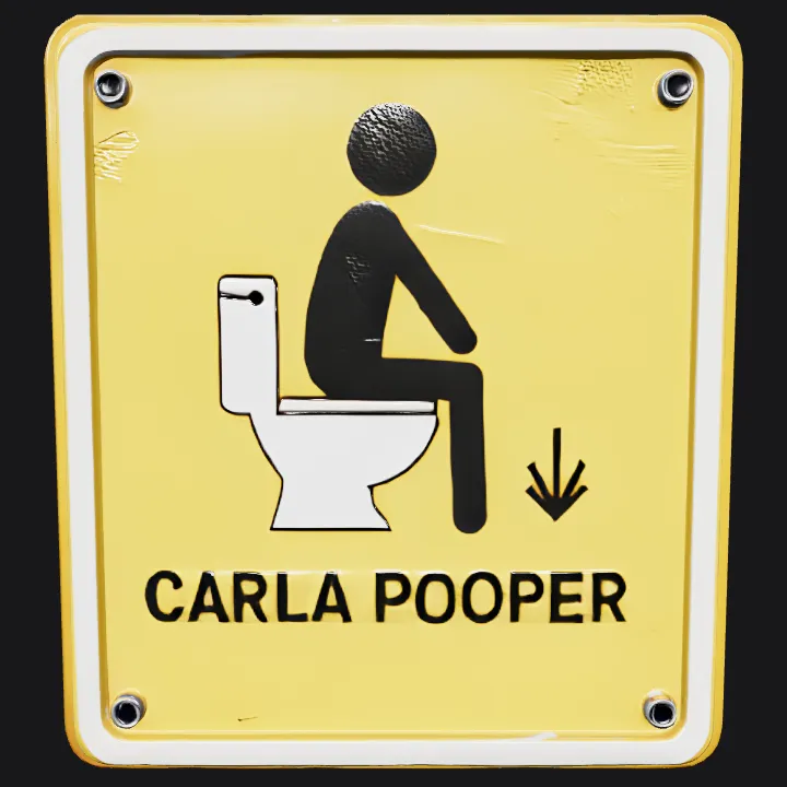 person sitting on toilet graphic sign. sharp edges, simple geometry, character.