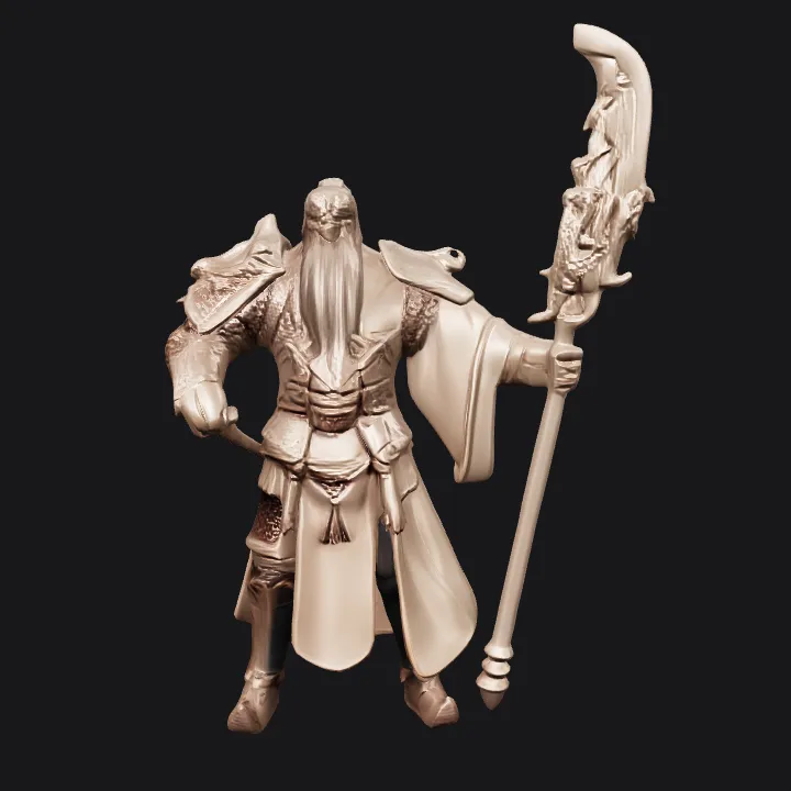 Ancient armored warrior holding a spear. sharp edges, complex geometry, game-ready, character.