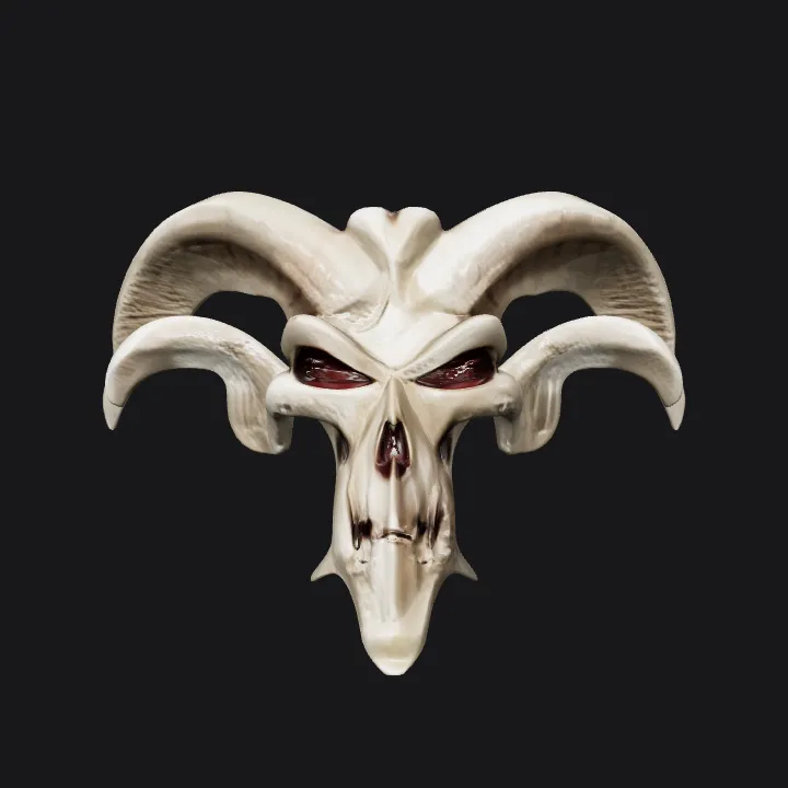 Ram skull mask with horns. sharp edges, complex geometry, game-ready, symmetric geometry.
