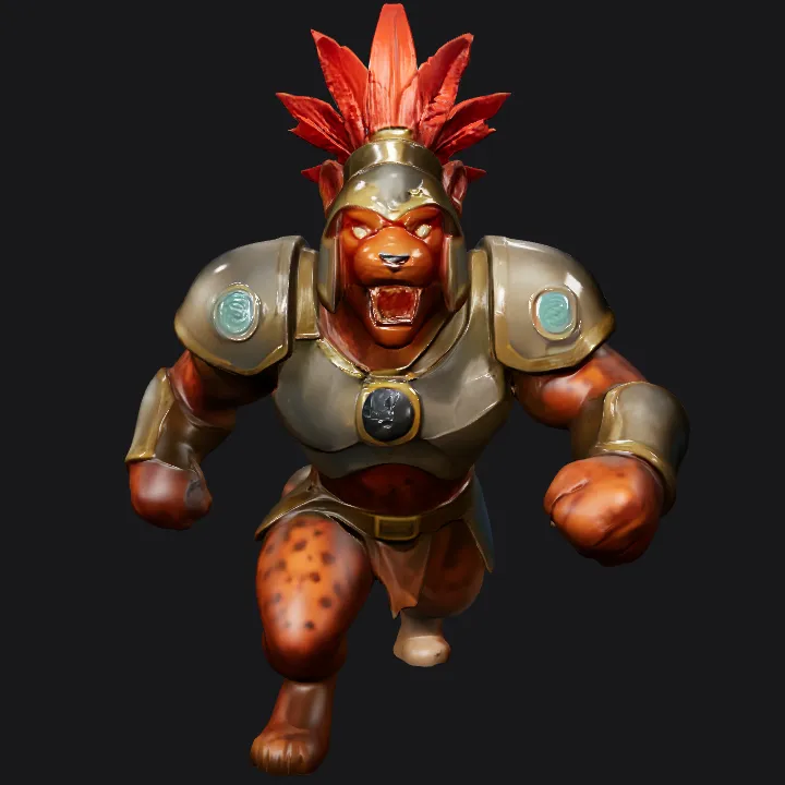 Armored humanoid jaguar warrior. sharp edges, complex geometry, game-ready, character.