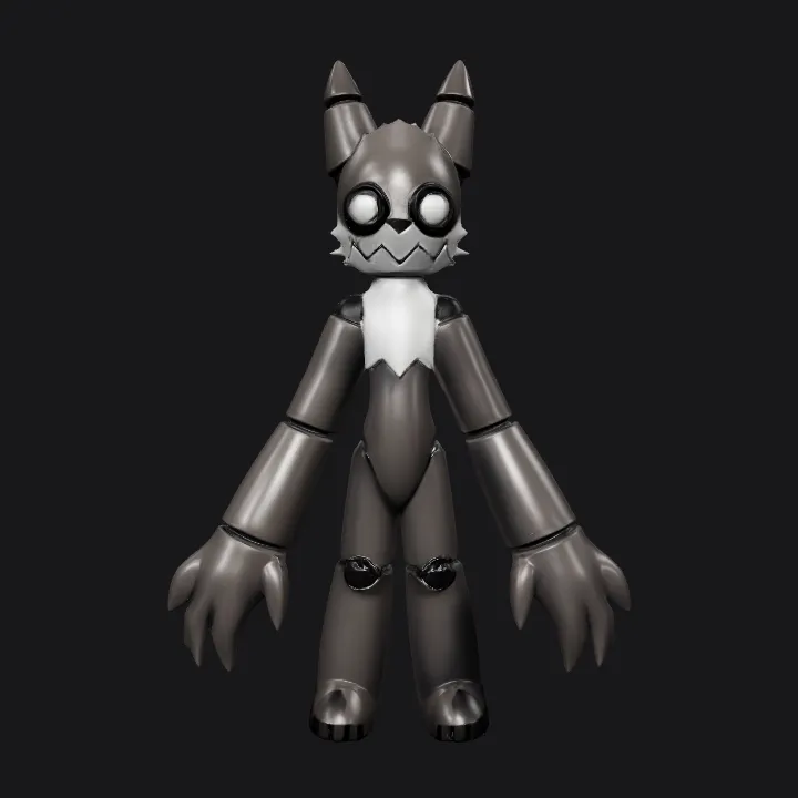 Robot cat character with red eye. sharp edges, smooth edges, complex geometry, game-ready, character.